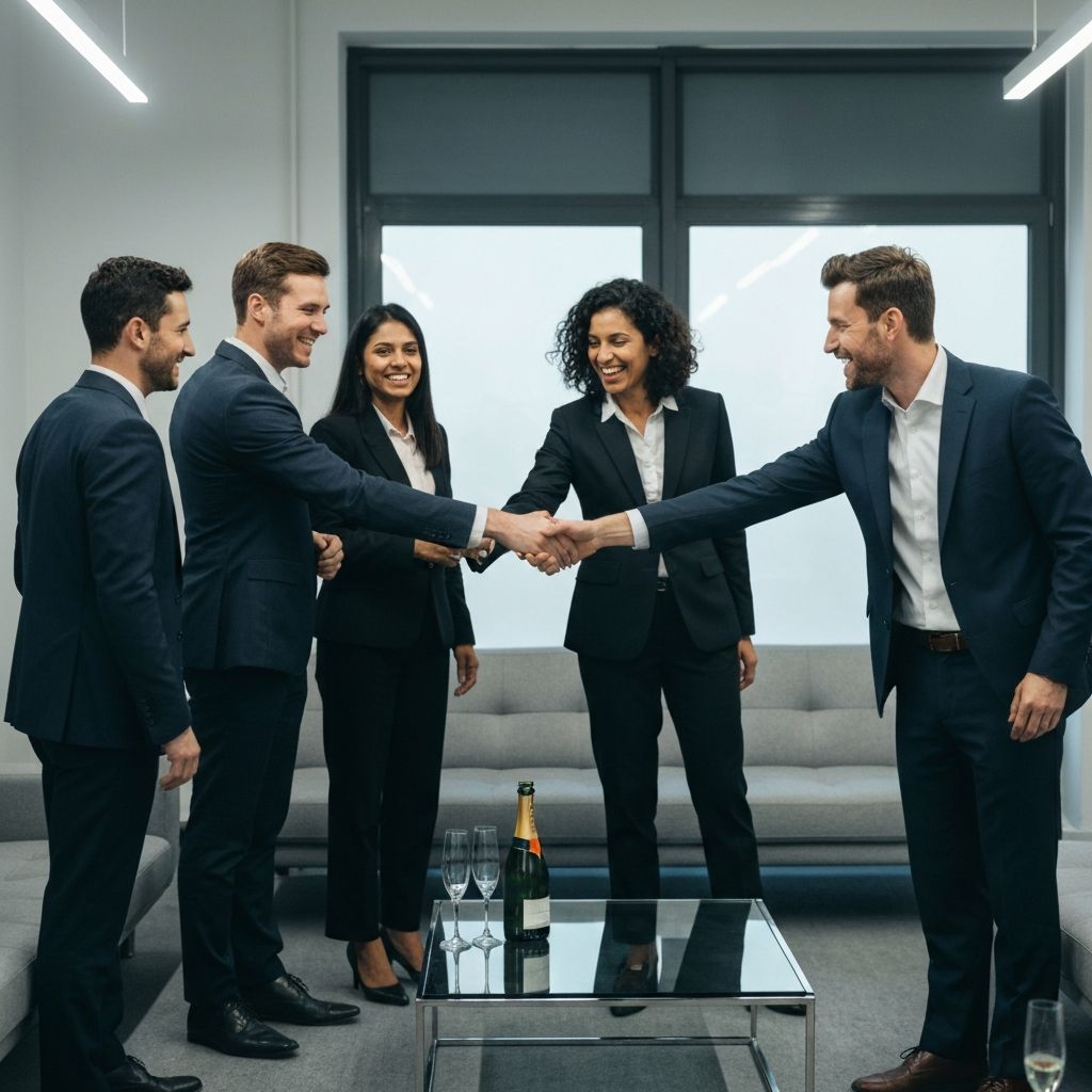 Zespół doradców biznesowych świętuje sukces projektu